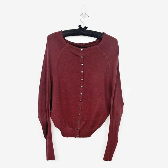 AllSaints Elgar Cowl Neck Sweater Size 4 Dark Red Cotton - Picture 2 of 4